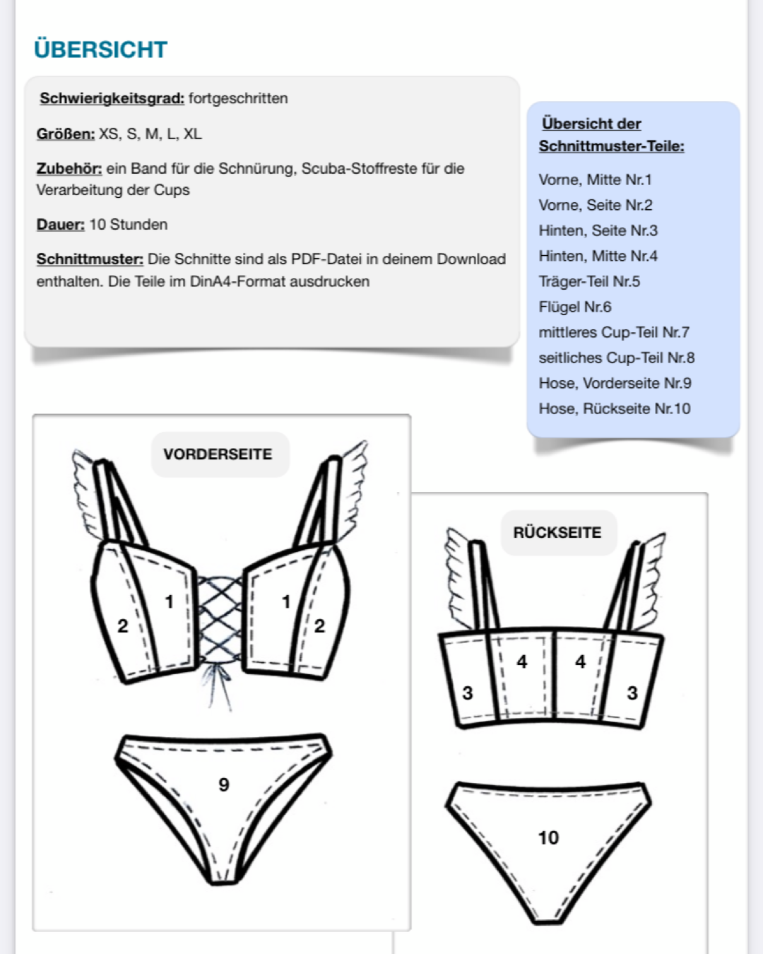 Bikini Arielle (Oberteil+Hose) Nähanleitung und Schnittmuster
